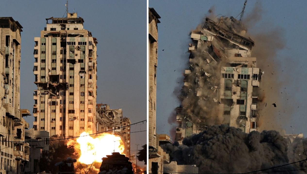 israil gazzede mekke adli en yuksek binayi vurdu Qt3Q7DEL