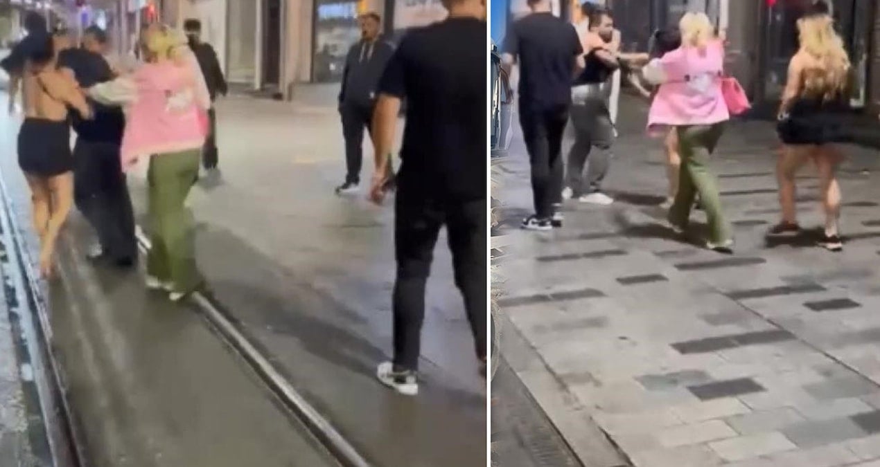 taksimde laf attin dayagi iki kadin bir erkegi evire cevire dovdu KkDXR34u